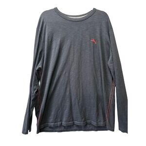 Tommy Bahama Mens XXL Pima Cotton Long Sleeve Graphic T-Shirt Gray Slub Knit